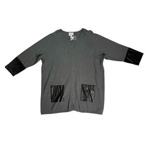 Linea by Louis Dell’Olio Gray Cardigan 3X Faux Leather Trim Pockets Zip Jacket